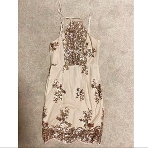 HelloMolly Rose Gold Sequin Halter/Tie Back dress